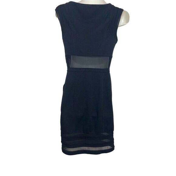 BCBG Cocktail Dress Size 2 Black Sheer Cutout Panel Midi Party A Line Sleeveless - Picture 5 of 13